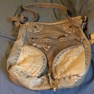 Grey and white purse